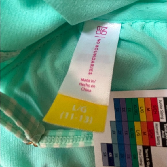 No Boundaries Bathing Suit Set Flannel Teal Size Large Top Size Medium Bottoms - Picture 3 of 3